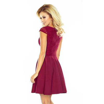 157-3 Sukienka rozkloszowana MARTA z koronką - BORDOWA