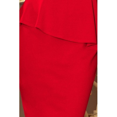 192-5 Elegancka sukienka MIDI z baskinką - CZERWONA