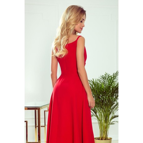 299-1 CHIARA elegancka maxi suknia na ramiączkach - CZERWONA