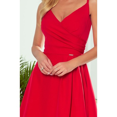 299-1 CHIARA elegancka maxi suknia na ramiączkach - CZERWONA