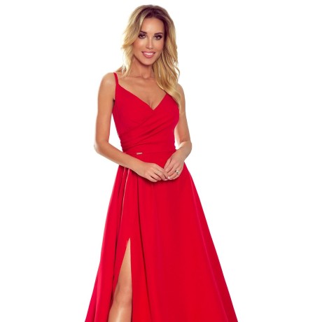 299-1 CHIARA elegancka maxi suknia na ramiączkach - CZERWONA