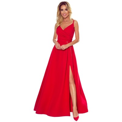 299-1 CHIARA elegancka maxi suknia na ramiączkach - CZERWONA